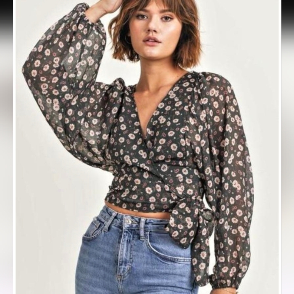 The Reset Black and White Wrap Tie Front Blouse